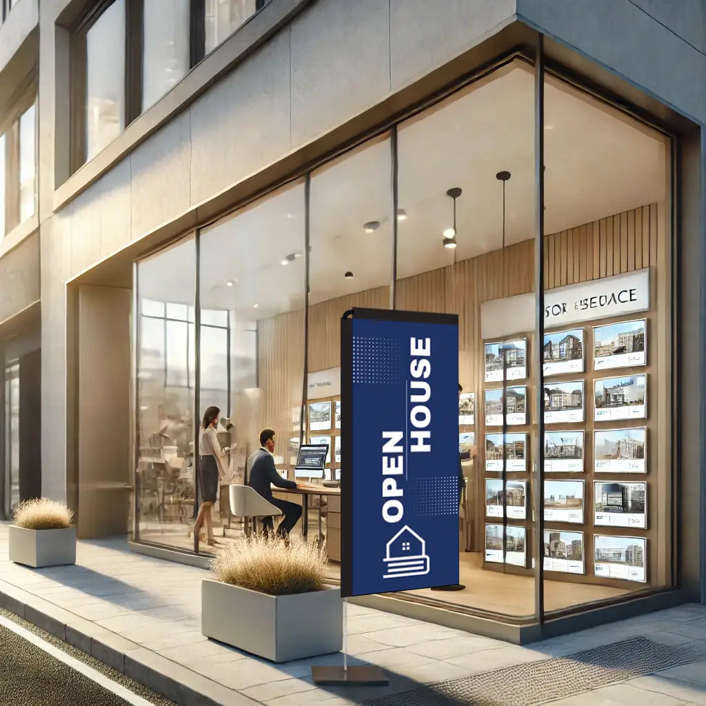 open house blue rectangle flag real estate