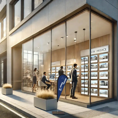 open house blue teardrop flag real estate