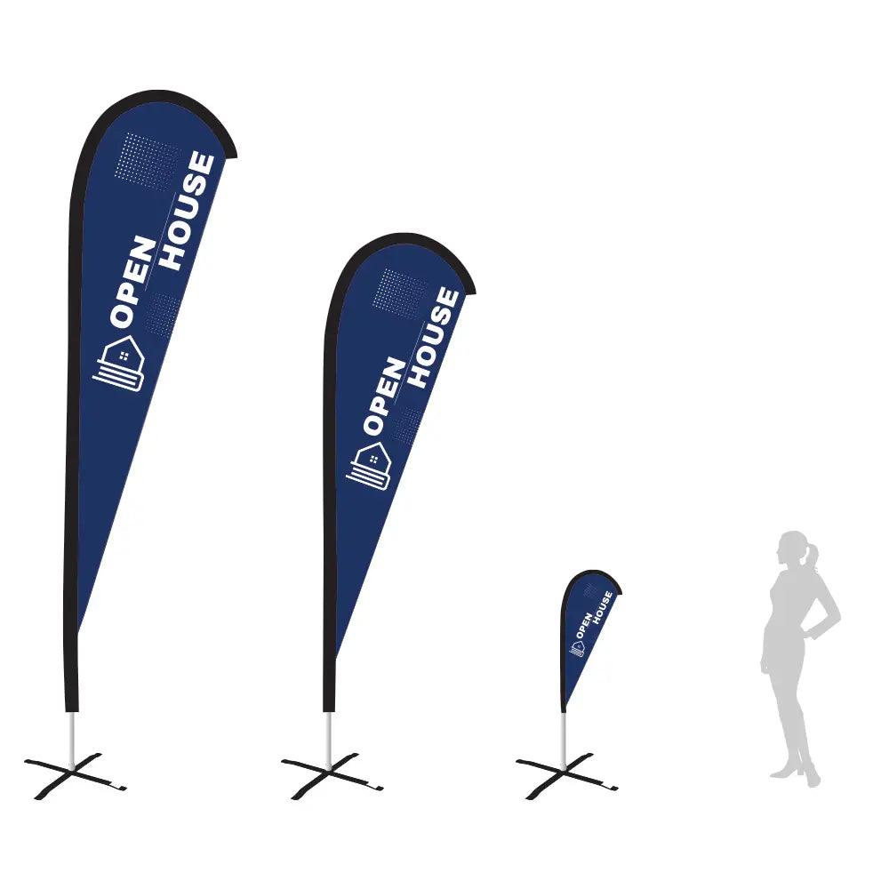 open house blue teardrop flag