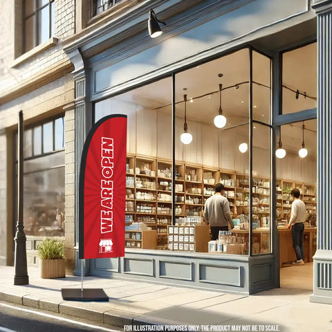 open red feather flag retail store