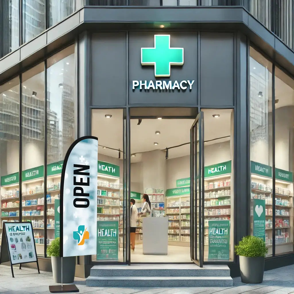 open white feather flag pharmacy