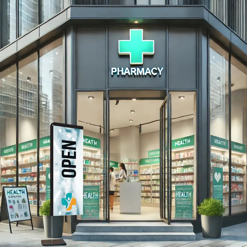 open white rectangle flag pharmacy