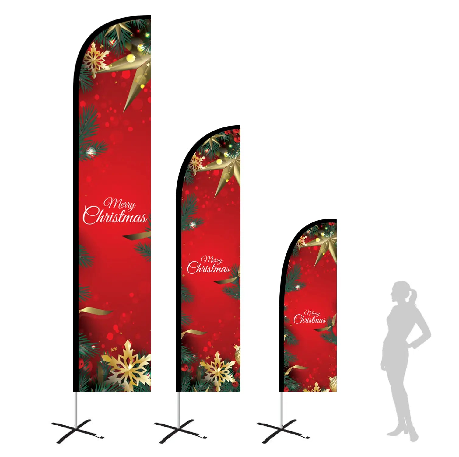 red glitters merry christmas feather flag