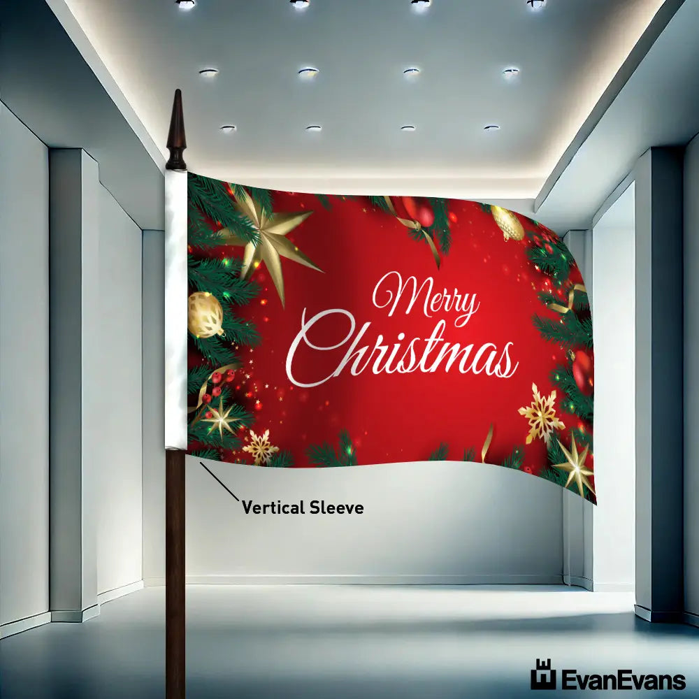 red glitters vertical sleeve knitted polyester merry christmas flag