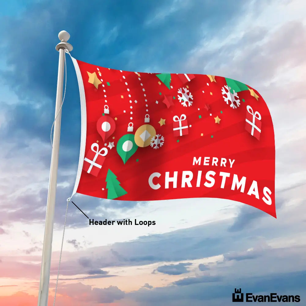 red header with loops knitted polyester merry christmas flag