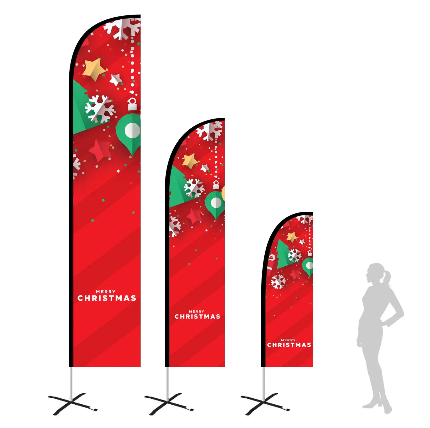 red merry christmas feather flags