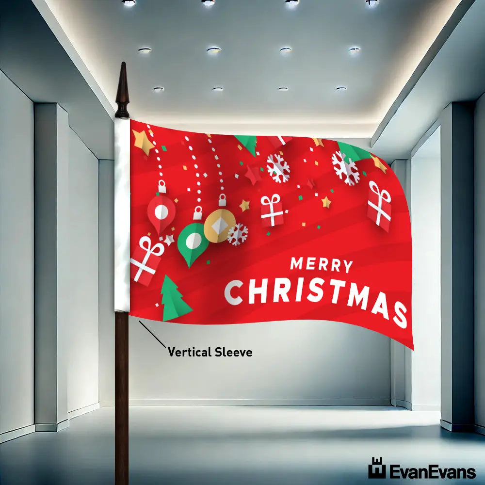 red vertical sleeve knitted polyester merry christmas flag