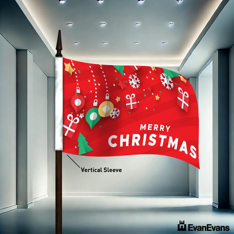 red vertical sleeve knitted polyester merry christmas flag