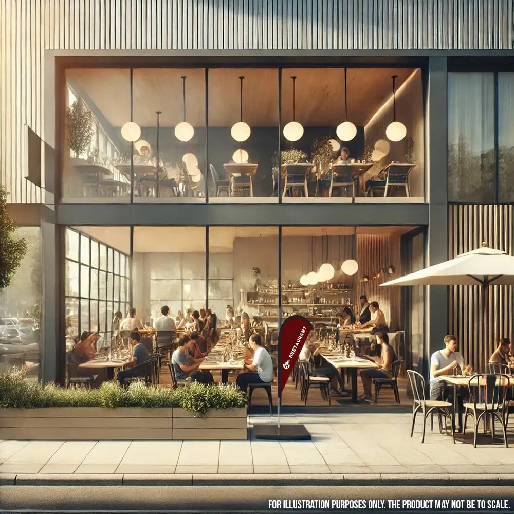 restaurant dark red teardrop flag restaurant