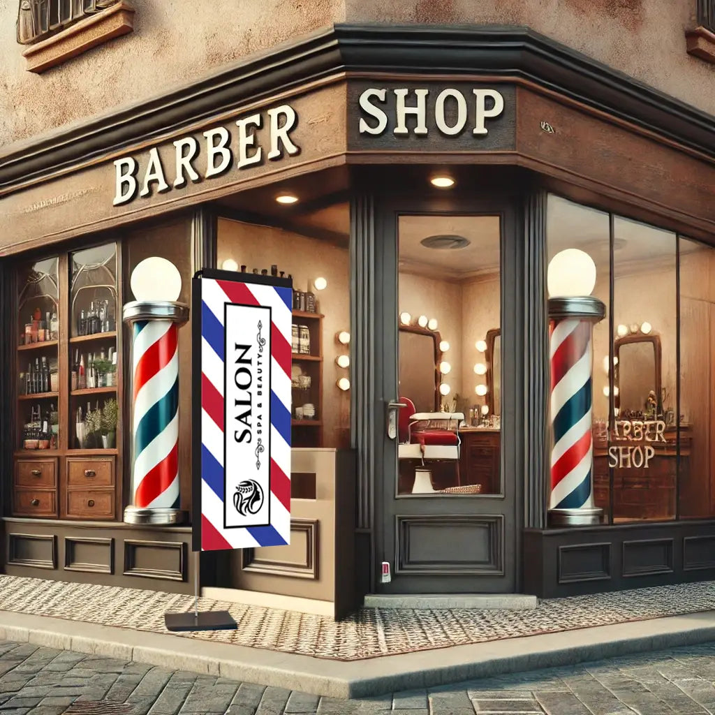 salon blue white red rectangle flag barber shop