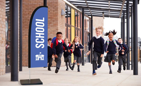 school royal blue feather flag school