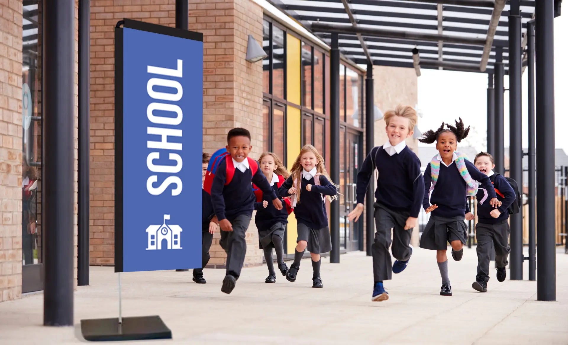 school royal blue rectangle flag school