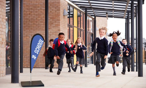 school royal blue teardrop flag school