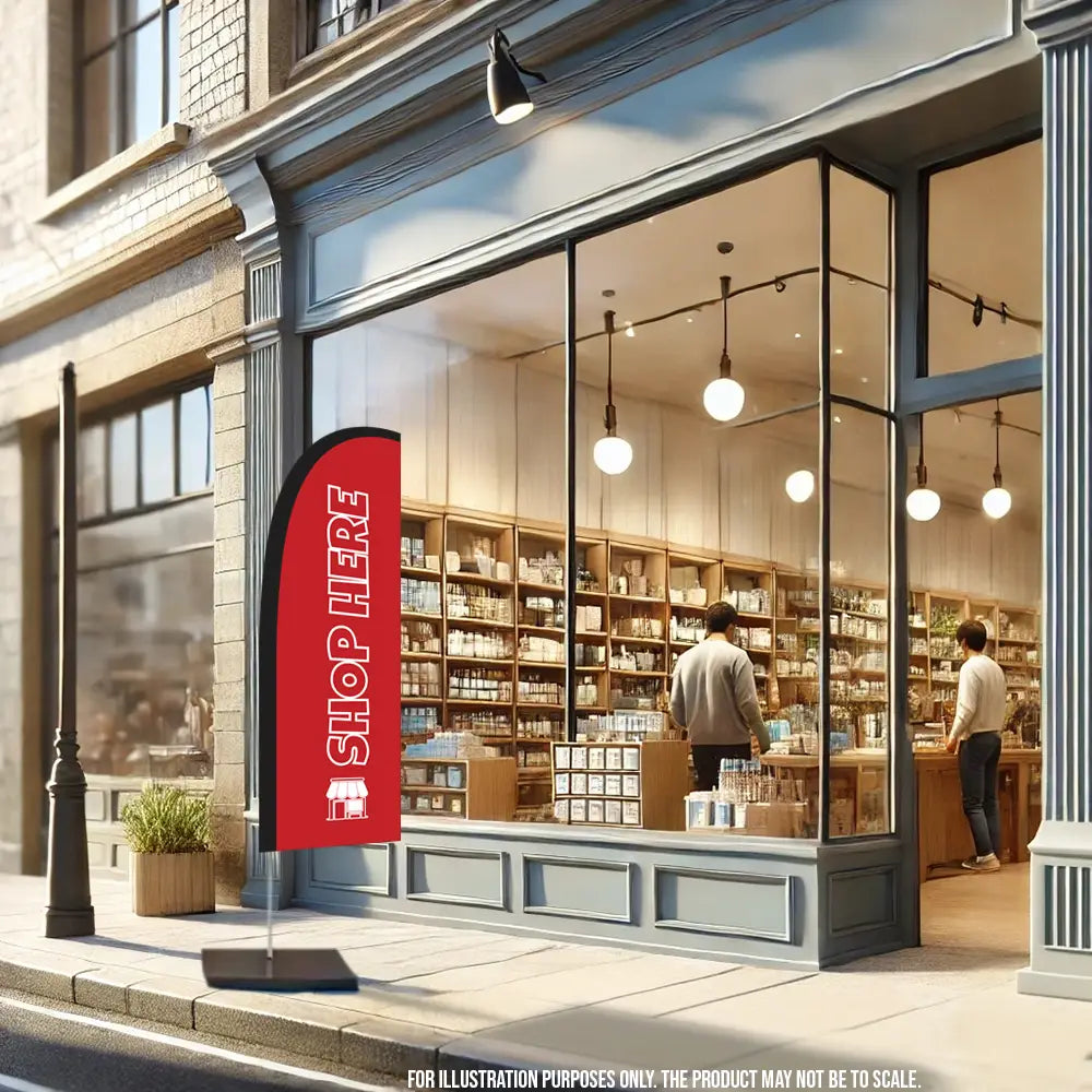 shop here red feather flag retail store