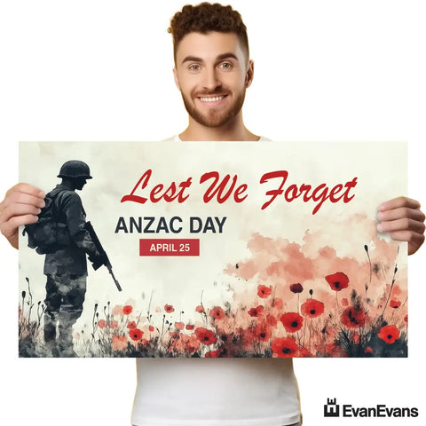 soldier in red poppies anzac day corflute poster