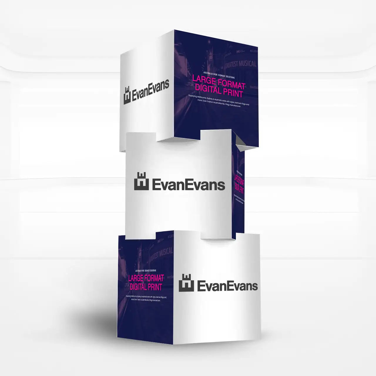 Custom Printed Stackable Cubes | Corflute Displays Evan Evans