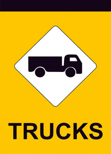 trucks construction sign