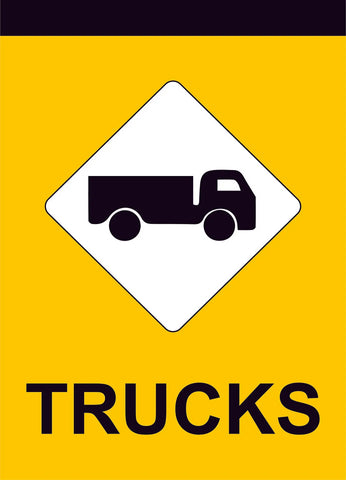 trucks construction sign