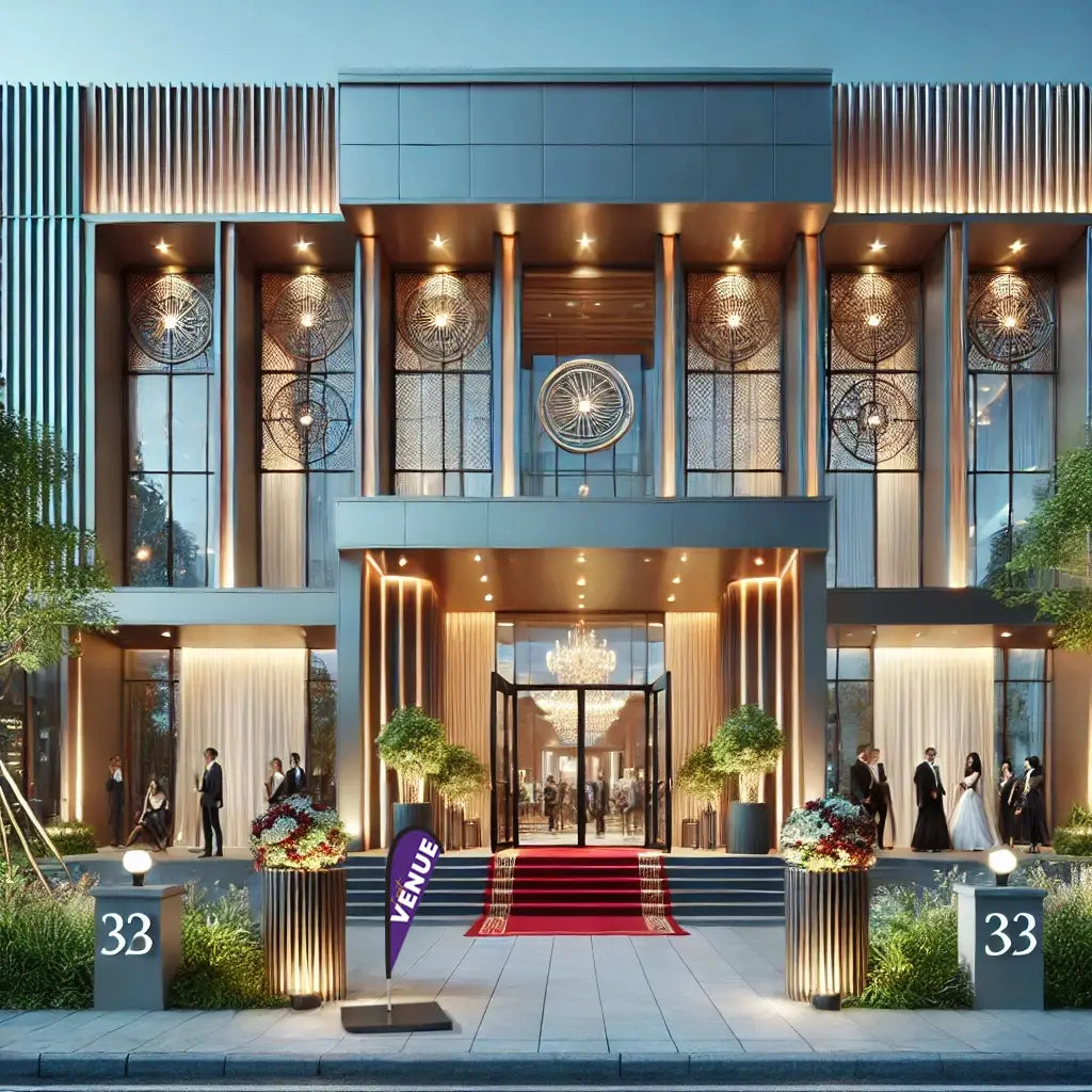 venue PURPLE TEARDROP flag event venue